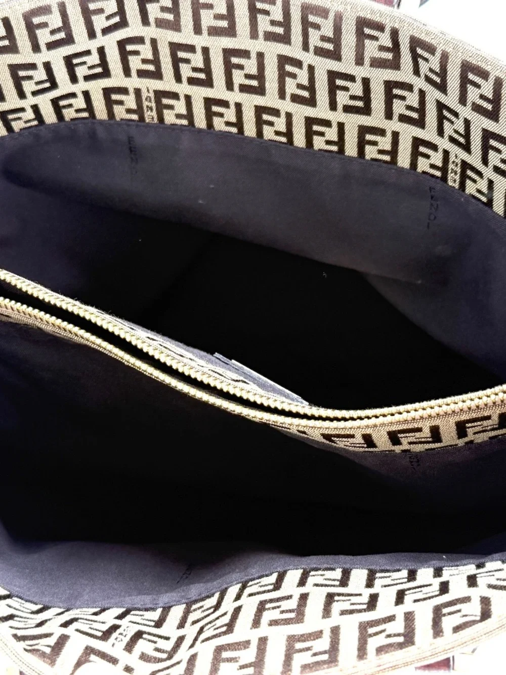 FENDI Vintage Zucchino FF Print Monogram Brown Beige Canvas Tote Bag